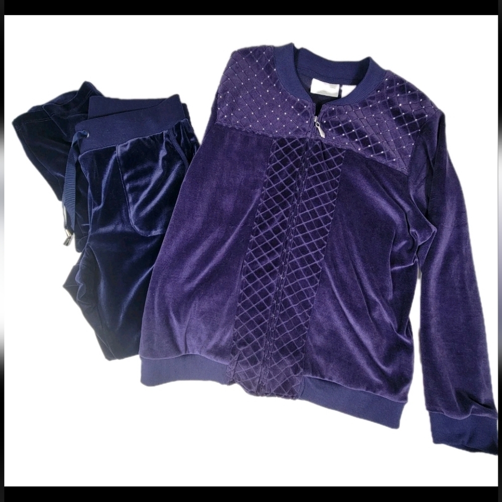 Alfred Dunner NWT Purple Velour Emblished Jacket Sz 6P Spense Pants PS Blue 2pc
